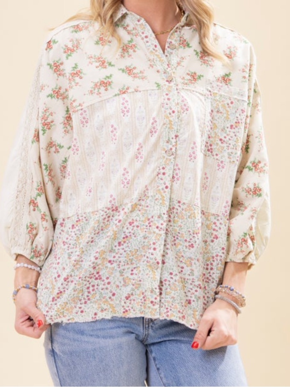 easel Cream Floral Button-Down Shirt